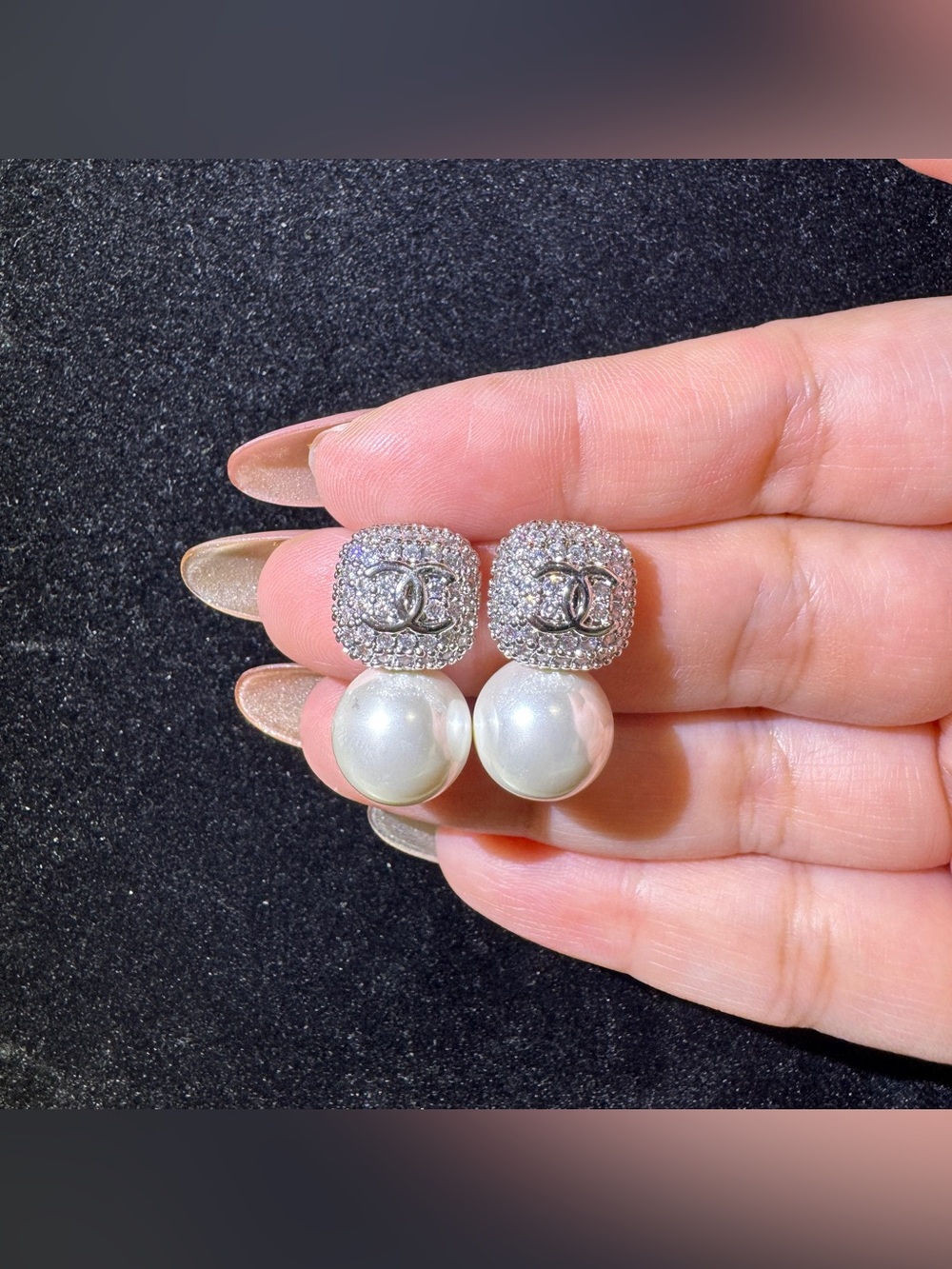 S925 Posts Pearl Drop Earrings – Sparkling Square Statement Earrings
